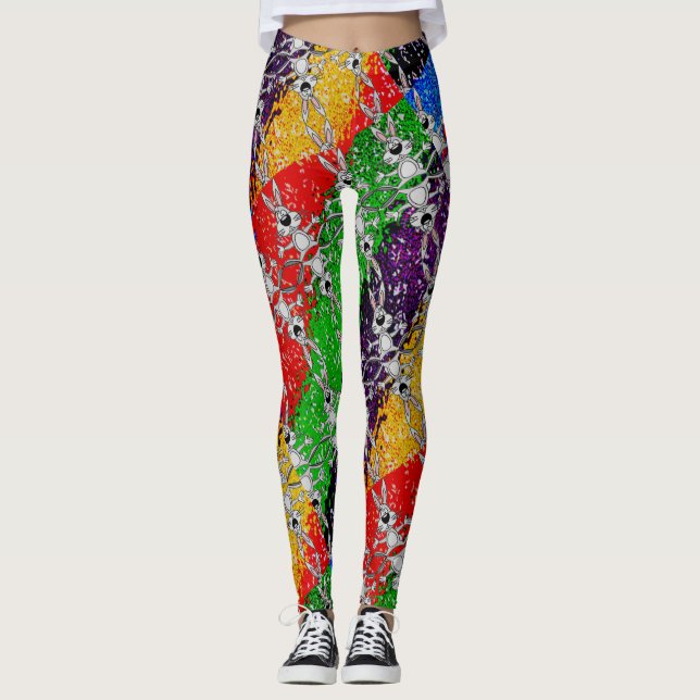 Wild Colorful Rabbit Pattern Leggings (Front)