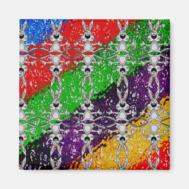 Wild Colorful Rabbit Pattern Magnet (Front)