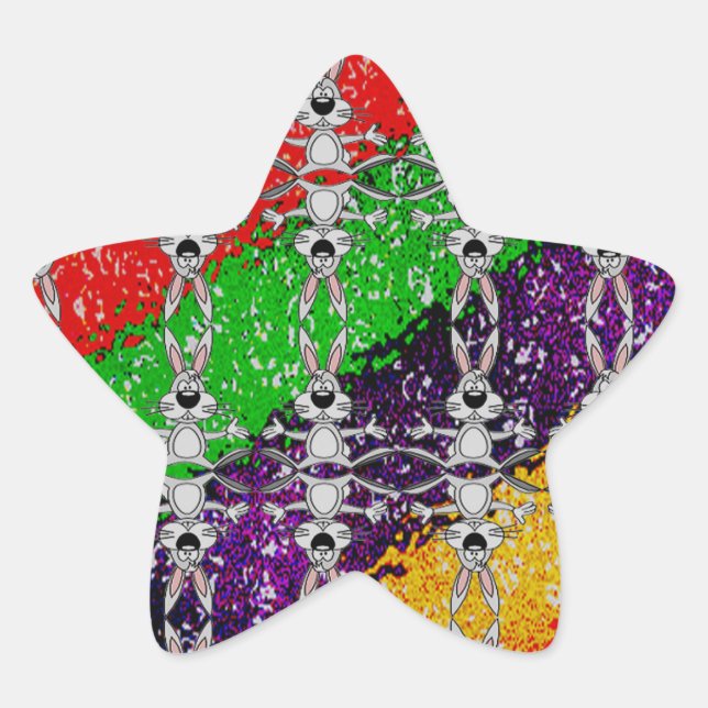 Wild Colorful Rabbit Pattern Star Sticker (Front)