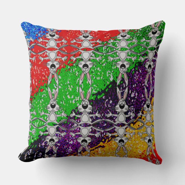 Wild Colorful Rabbit Pattern Throw Pillow (Front)
