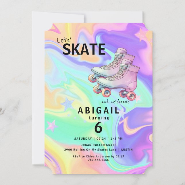 Wild Colors Girl Roller Skating Birthday Party Invitation (Front)