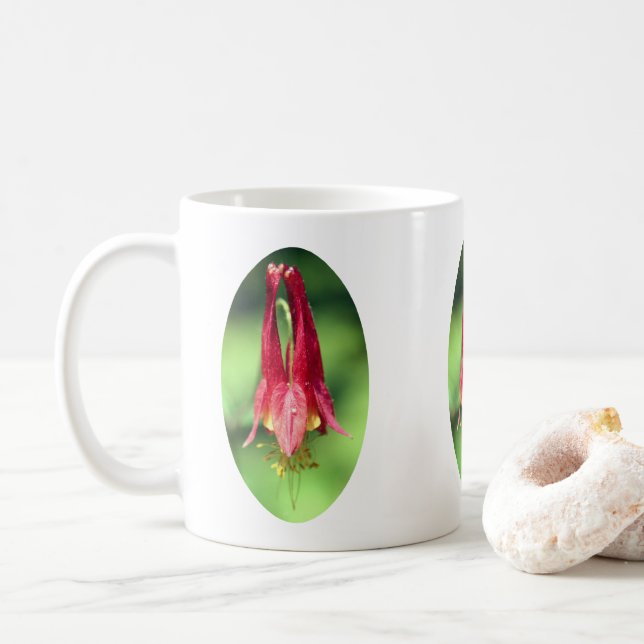 Wild Columbine Flower Personalized Coffee Mug (With Donut)