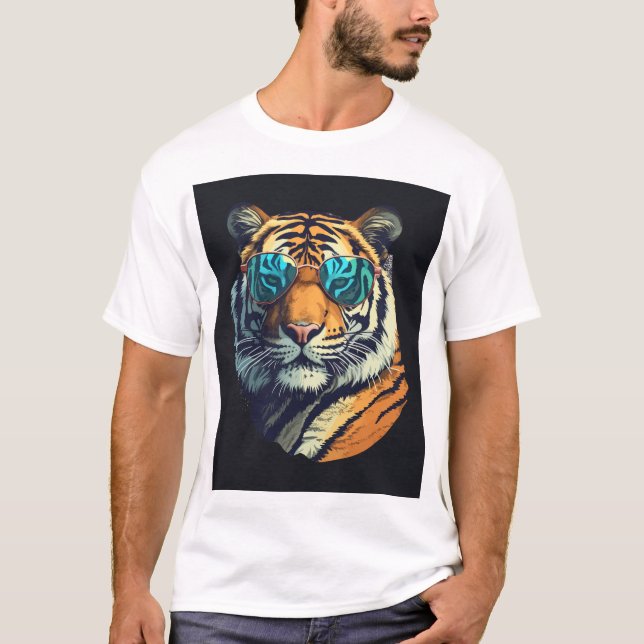 "Wild & Cool Tiger with Sunglasses Tee" T-Shirt (Front)