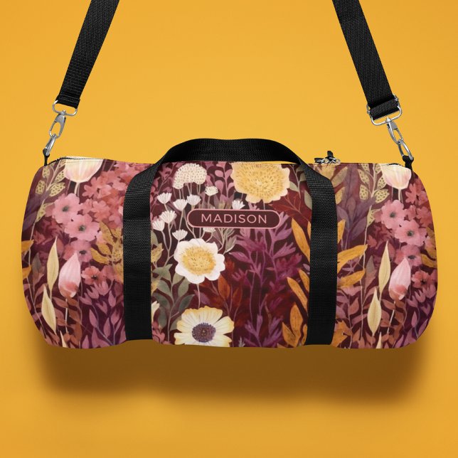 Wild Country Flowers Pattern Personalized Name Duffle Bag (Creator Uploaded)