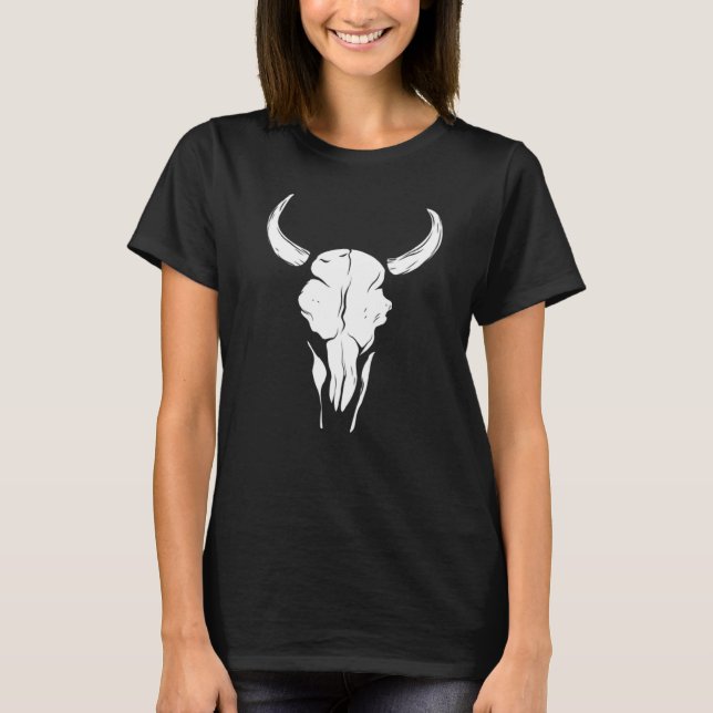 Wild Cow Bull Cattle Skull Head Western Animal Gra T-Shirt (Front)