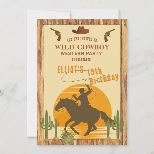 Wild cowboy western birthday invitation