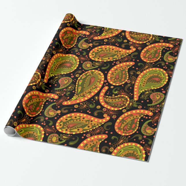 Wild Crazely Paisley Bright Colorful Wrapping Paper (Unrolled)