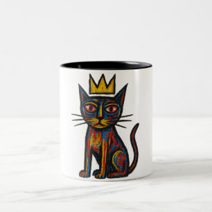 Wild Crown Cat Graphic Tee – Hand-Drawn Abstract C Two-Tone Coffee Mug