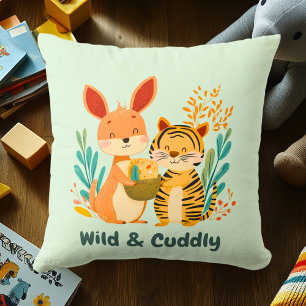 Wild & Cuddly Bunny & Tiger   Kids Room Decor Throw Pillow
