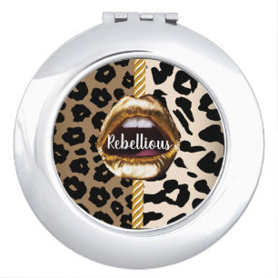 Wild Custom Gold lips Gift Décor girly Cute Makeup Compact Mirror