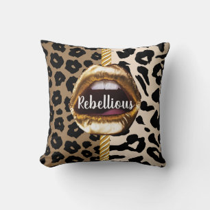 Wild Custom Gold lips Gift Décor girly Cute Makeup Throw Pillow