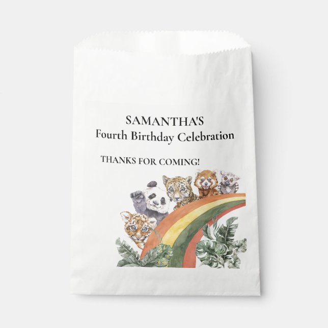 Wild Cute Jungle Animals Rainbow Birthday Favor Favor Bag (Front)