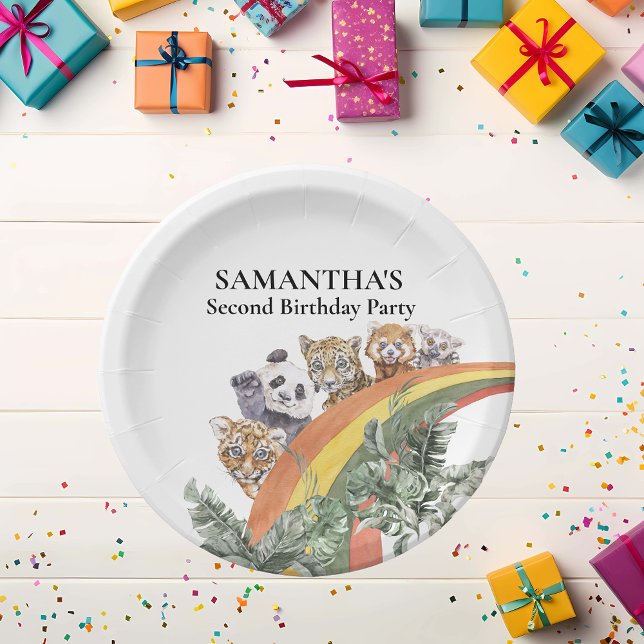 Wild Cute Jungle Animals Rainbow Birthday  Paper Plates (Creator Uploaded)