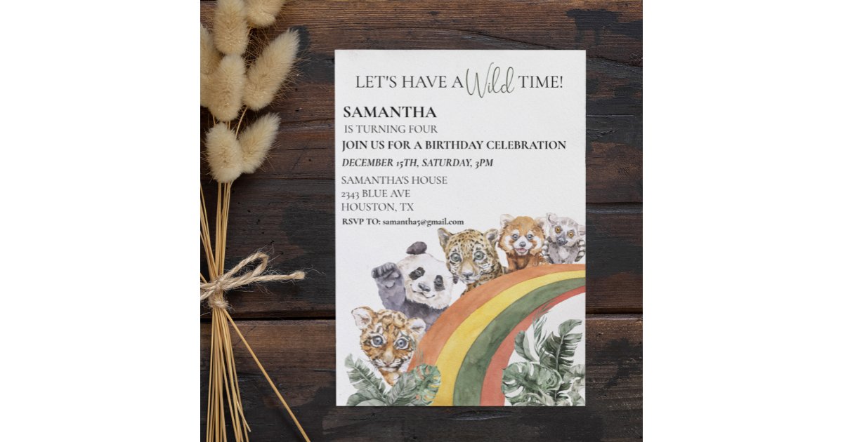 Wild Cute Jungle Animals Rainbow Birthday Party Invitation | Zazzle