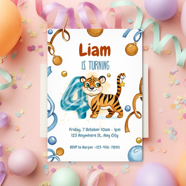 Wild & Cute Tiger 4th Birthday Invitation (Creator Uploaded)