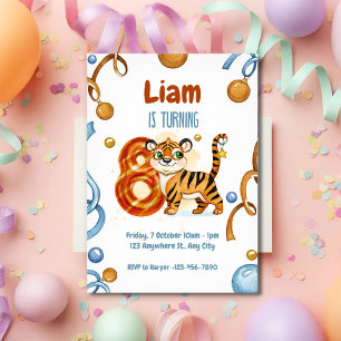 Wild & Cute Tiger 8th Birthday Invitation