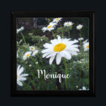 Wild Daisies Cheerful White Yellow Flowers Keepsake Box<br><div class="desc">Wild daisies in a meadow or field by an old country road, in front of a wooden building. You can change or remove the name / text as desired. These cheerful daisy flowers each have a yellow center and soft white petals, leafy green foliage. Daisies are hardy, pretty flowers that...</div>
