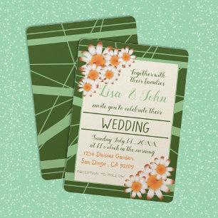 Wild Daisies Forest Green Sage Wedding Invitation