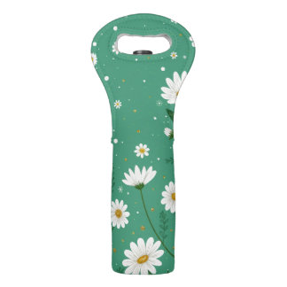 Wild Daisy Botanical Sage Green Neoprene Wine Tote