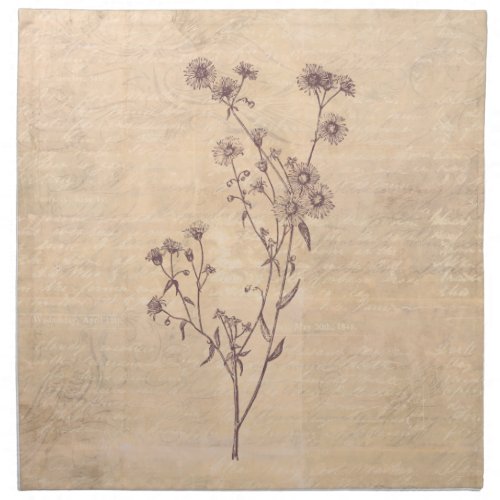 Wild Daisy Flower Wildflower Antique Script Paper Cloth Napkin