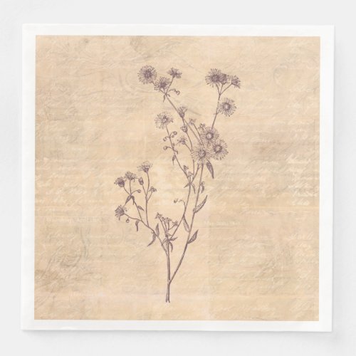 Wild Daisy Flower Wildflower Antique Script Paper Paper Dinner Napkins