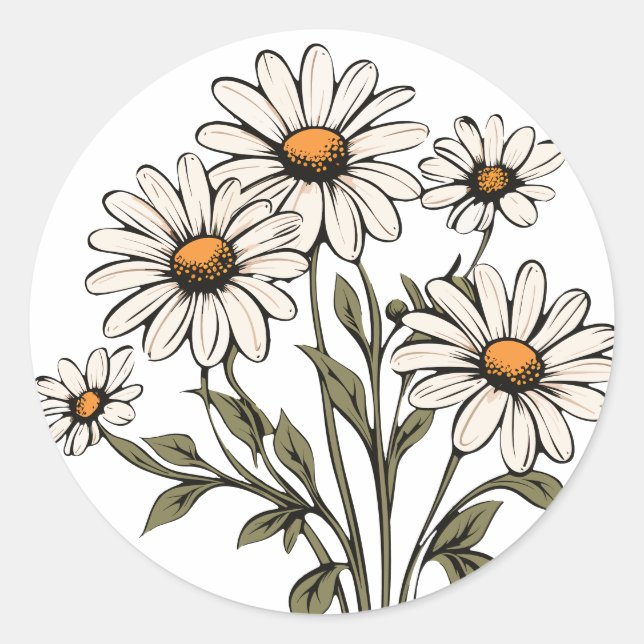 Wild Daisy Flowers Blooming Classic Round Sticker (Front)