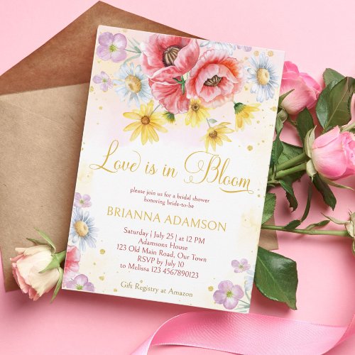 Wild daisy poppy love is in bloom bridal shower invitation