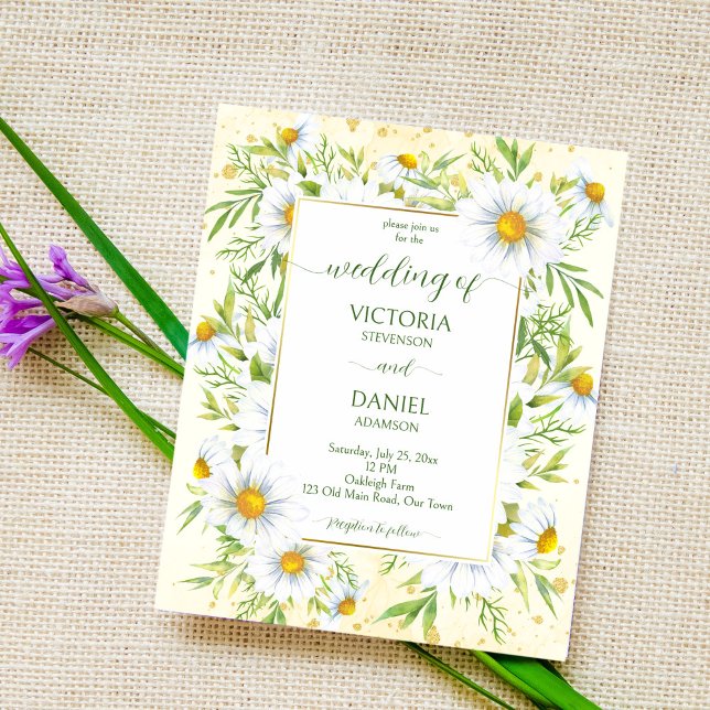 Wild daisy spring flowers budget wedding invite (Creator Uploaded)