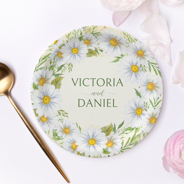 Wild daisy spring flowers wedding personalized paper plates (Creator Uploaded)