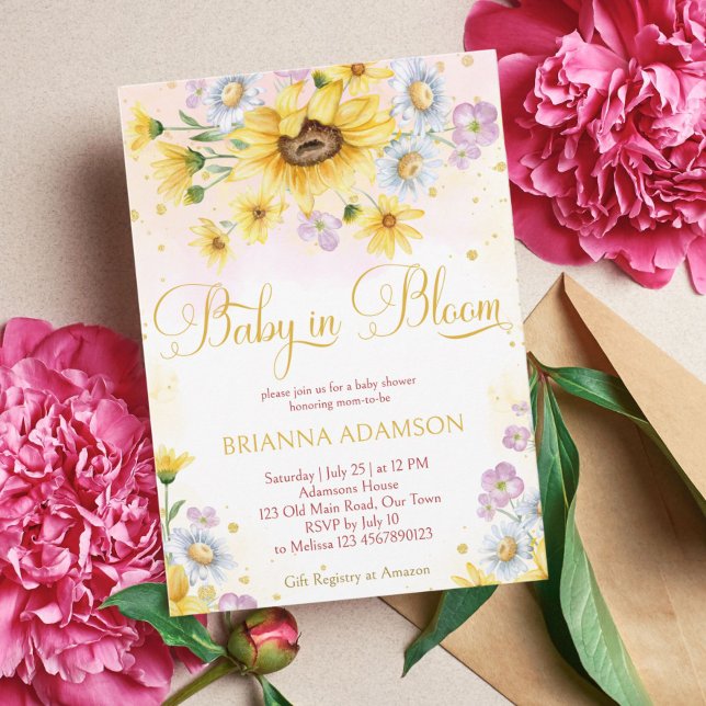 Wild daisy sunflower baby in bloom baby shower invitation (Creator Uploaded)