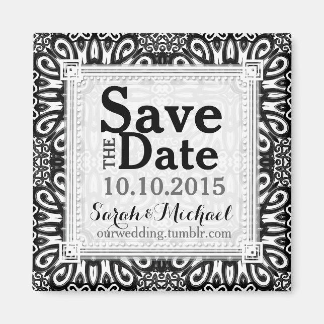 Wild Damask Black White Decor Save the Date Magnet (Front)