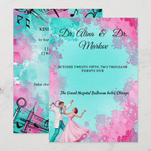  Wild Dancing Doctors Watercolor Medical Wedding  Invitation