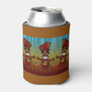 Wild Dancing Tiki Men Tropical Beach Hawaiian Fun Can Cooler