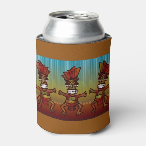 Wild Dancing Tiki Men Tropical Beach Hawaiian Fun Can Cooler