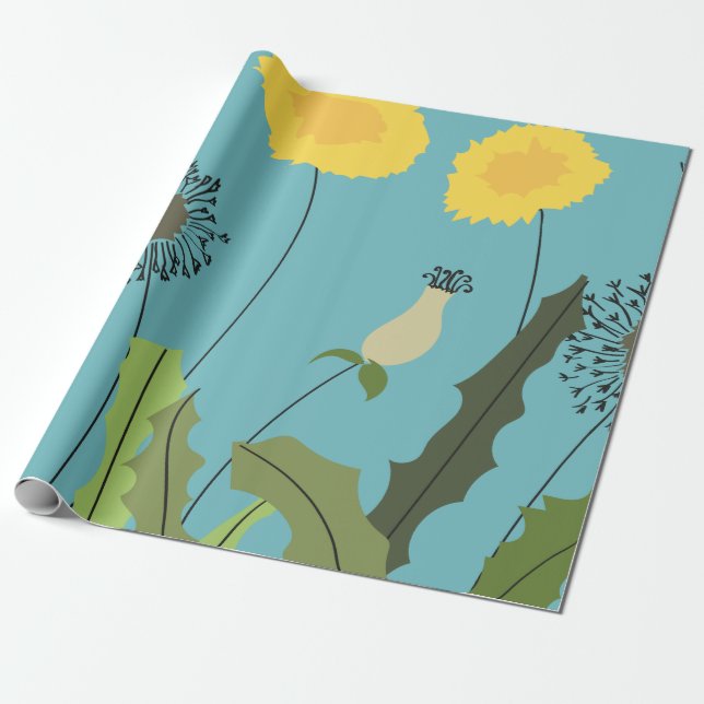 Wild Dandelion Print Wrapping Paper (Unrolled)