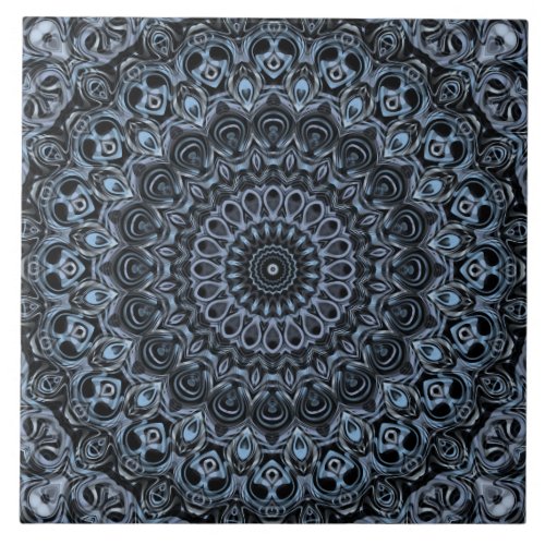 Wild Dark Blue Mandala Pattern Ceramic Tile