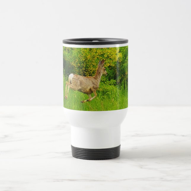 Wild Deer Bounding in Grass Wildlife Art Mug (Center)