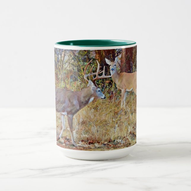 Wild Deer Couple Buck and Doe Art Mug Cup (Center)