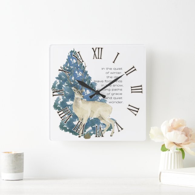 Wild Deer Footprints in Snow – Winter Nature Art Square Wall Clock (Home)