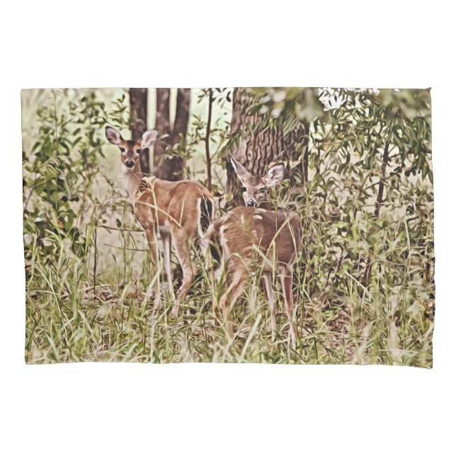 Wild Deer Hiding in Trees Pillow Case (Front)