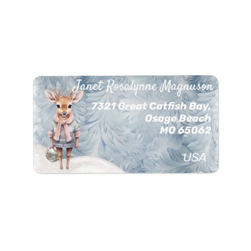 Wild deer in Winter clothes frosty festive custom Label