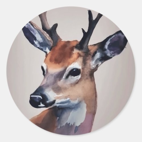 Wild Deer Portrait Watercolor Painting Deer Classic Round Sticker