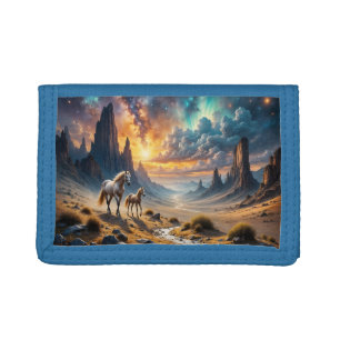 Wild Desert Mare and Foal sunset landscape Tri-fold Wallet