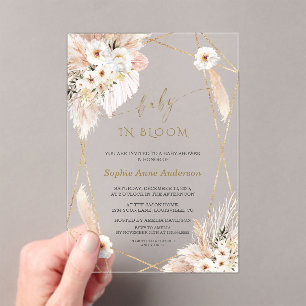 Wild Desert Roses Pampas Palm Leaves Baby Shower Acrylic Invitations