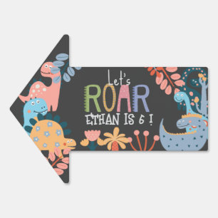 wild Dinos let's roar kids birthday banner Sign