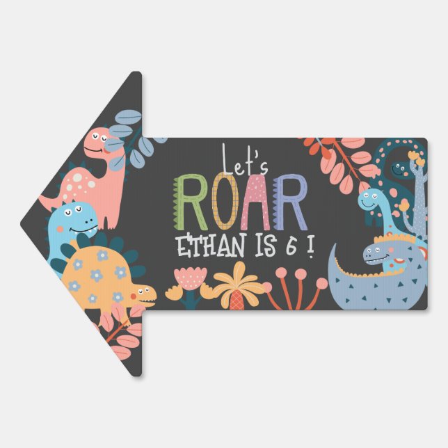 wild Dinos let's roar kids birthday banner Sign (Front)