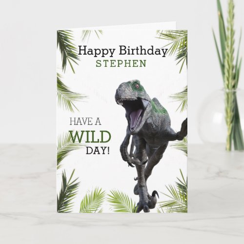 Wild Dinosaur Jurassic Raptor Birthday Card