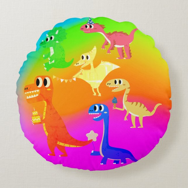 wild dinosaurs round pillow (Front)