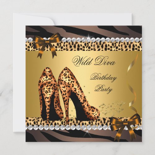 Wild Diva Leopard Zebra Hi Heels Birthday Party 2 Invitation
