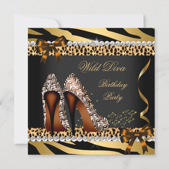 Wild Diva Leopard Zebra Hi Heels Birthday Party 3 Invitation (Front)